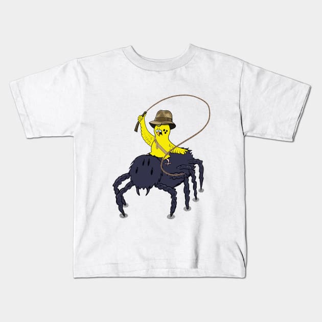 Indiana Bong and the Spider of Doom! Kids T-Shirt by Hallo Molly